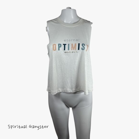 Spiritual Gangster Tops - Spiritual Gangster Women's Eternal Optimist Crop Tank Top in White Sz M Preppy
